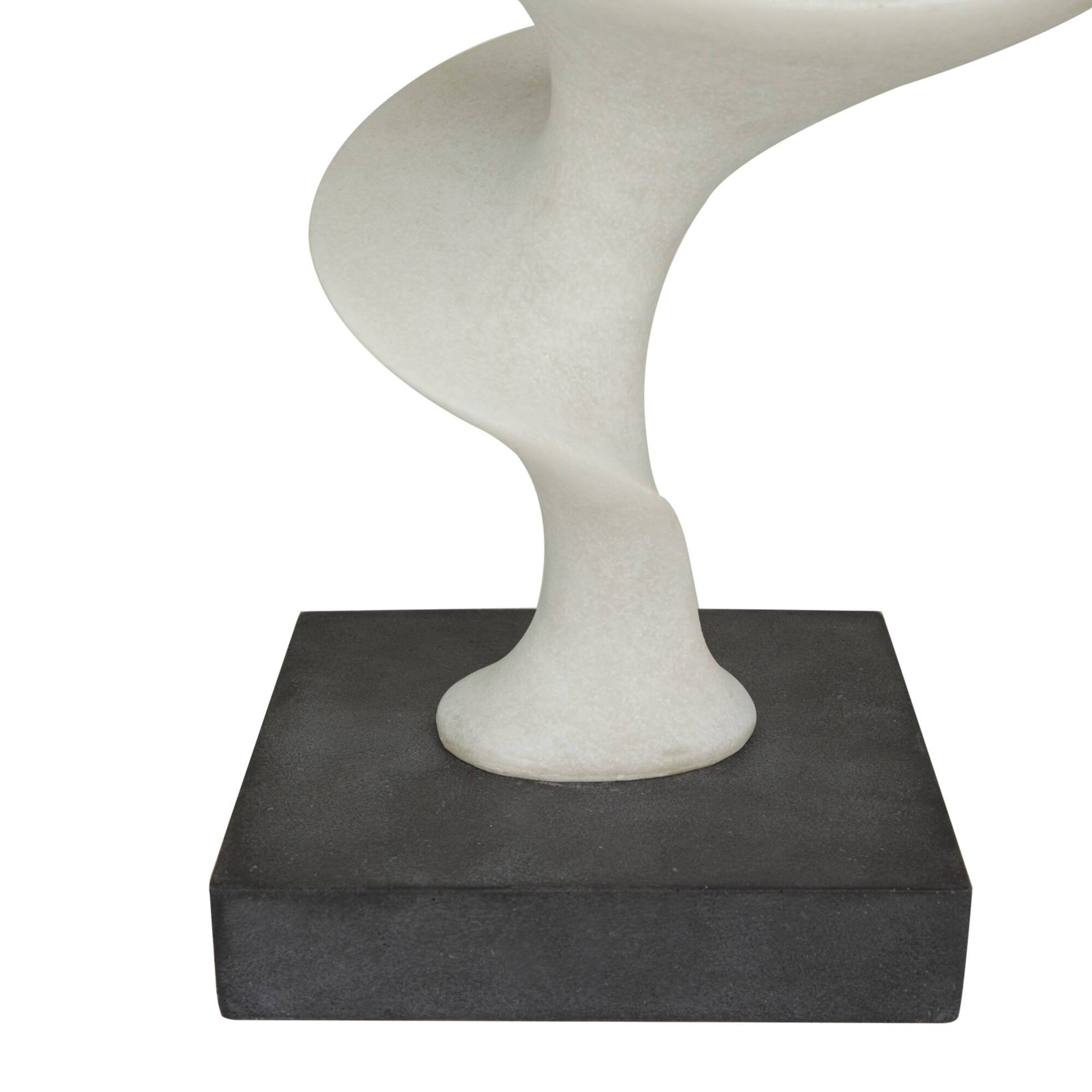 28" White Polystone Abstract Sculpture with Black Base